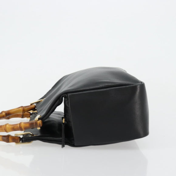 GUCCI Bamboo Hand Bag Leather Black Gold Auth 177513