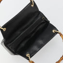 GUCCI Bamboo Hand Bag Leather Black Gold Auth 177513-6