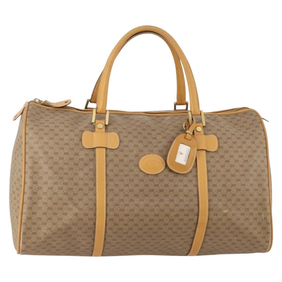 GUCCI Micro GG Supreme Boston Bag PVC Beige Gold Auth 177515