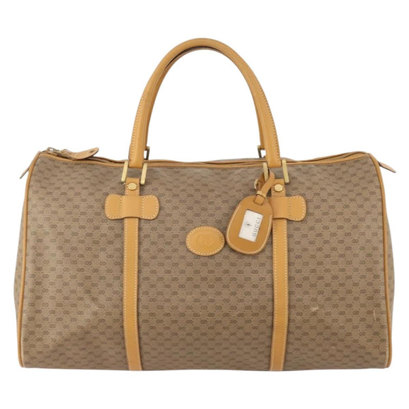 GUCCI Micro GG Supreme Boston Bag PVC Beige Gold Auth 177515