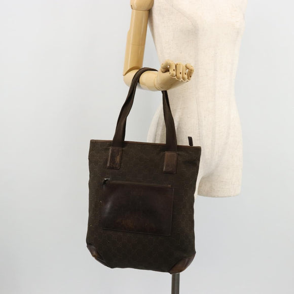 GUCCI GG Canvas Tote Bag Brown Silver 28892 Auth 177516