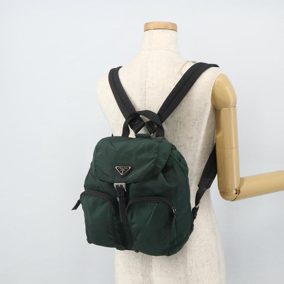 PRADA Backpack Nylon Green Silver Auth 177517