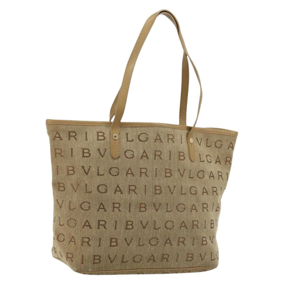 BVLGARI Logo Mania Tote Bag Canvas Beige Gold Auth 177518