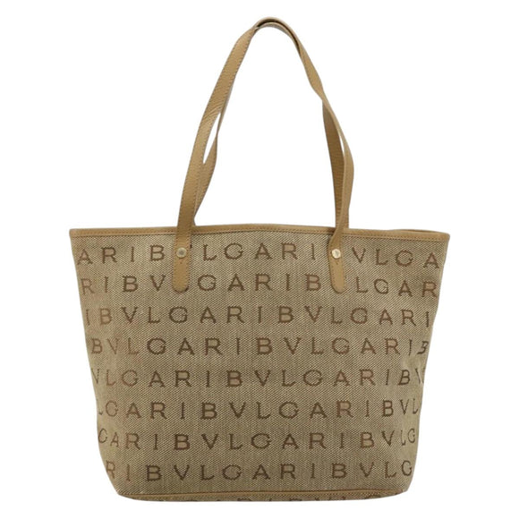 BVLGARI Logo Mania Tote Bag Canvas Beige Gold Auth 177518