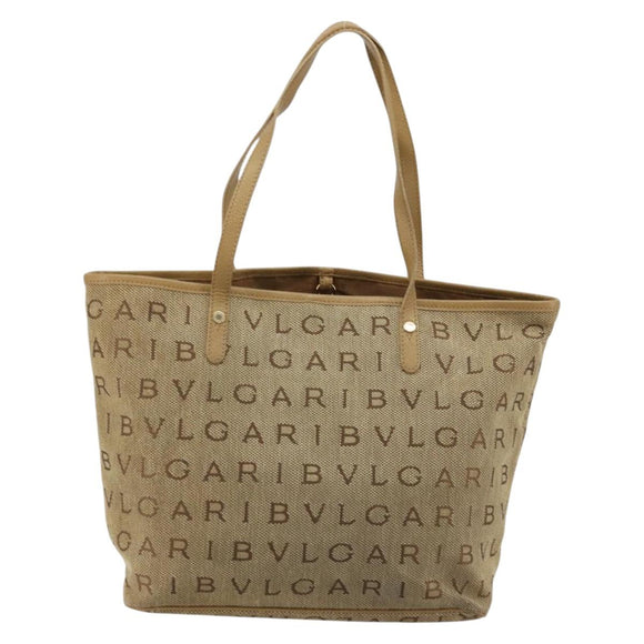 BVLGARI Logo Mania Tote Bag Canvas Beige Gold Auth 177518