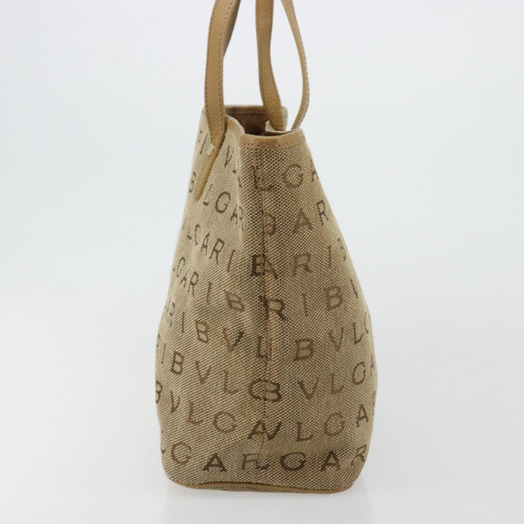 BVLGARI Logo Mania Tote Bag Canvas Beige Gold Auth 177518