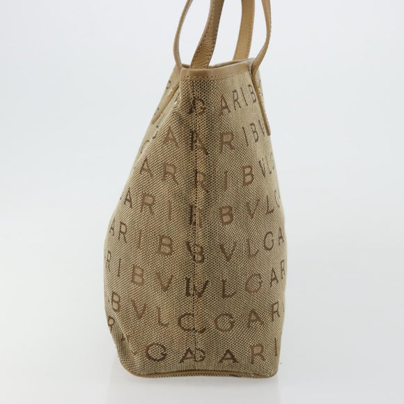 BVLGARI Logo Mania Tote Bag Canvas Beige Gold Auth 177518