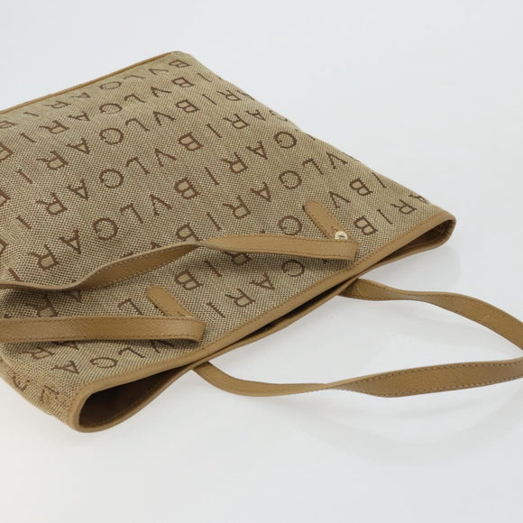 BVLGARI Logo Mania Tote Bag Canvas Beige Gold Auth 177518