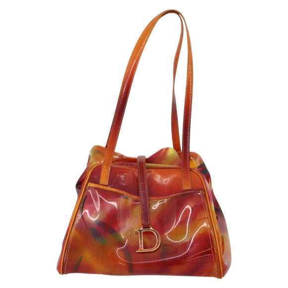 Christian Dior Hand Bag Vinyl Orange Auth 177521