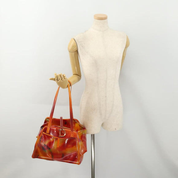 Christian Dior Hand Bag Vinyl Orange Auth 177521