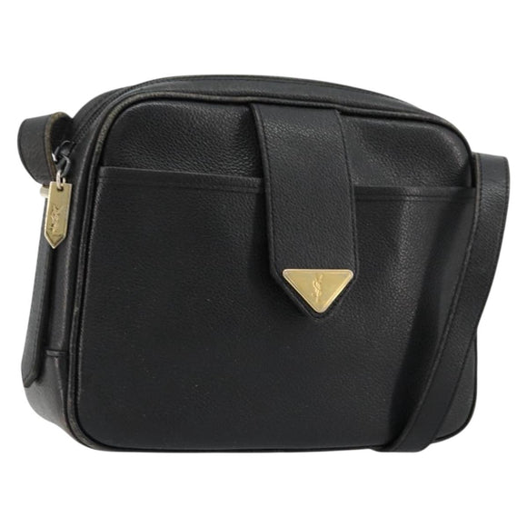 SAINT LAURENT Shoulder Bag Leather Black Gold Auth 177530