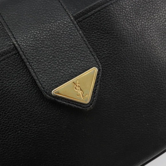 SAINT LAURENT Shoulder Bag Leather Black Gold Auth 177530