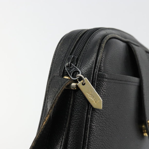 SAINT LAURENT Shoulder Bag Leather Black Gold Auth 177530