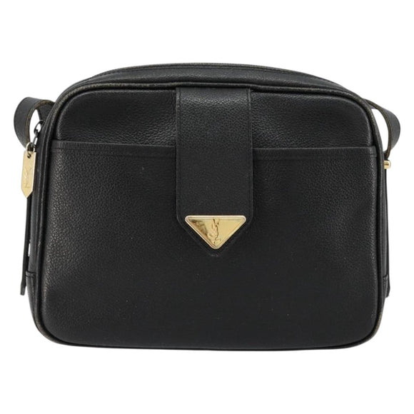 SAINT LAURENT Shoulder Bag Leather Black Gold Auth 177530