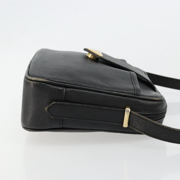 SAINT LAURENT Shoulder Bag Leather Black Gold Auth 177530