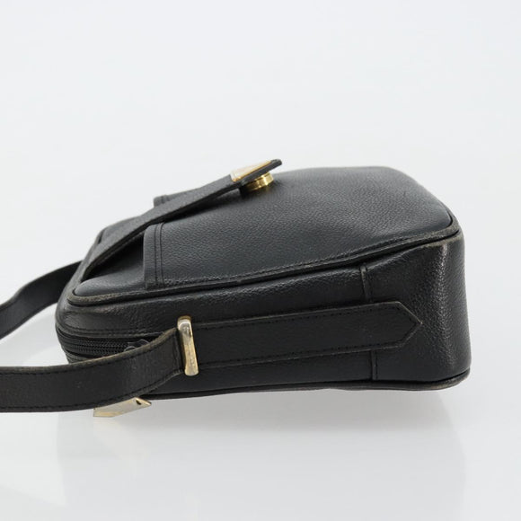 SAINT LAURENT Shoulder Bag Leather Black Gold Auth 177530