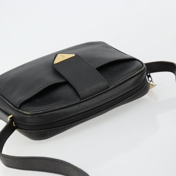 SAINT LAURENT Shoulder Bag Leather Black Gold Auth 177530