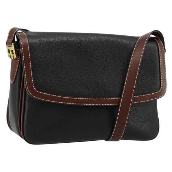 BALLY Shoulder Bag Leather Black Gold Auth 177531A