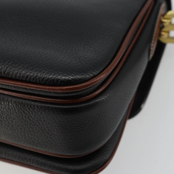 BALLY Shoulder Bag Leather Black Gold Auth 177531A