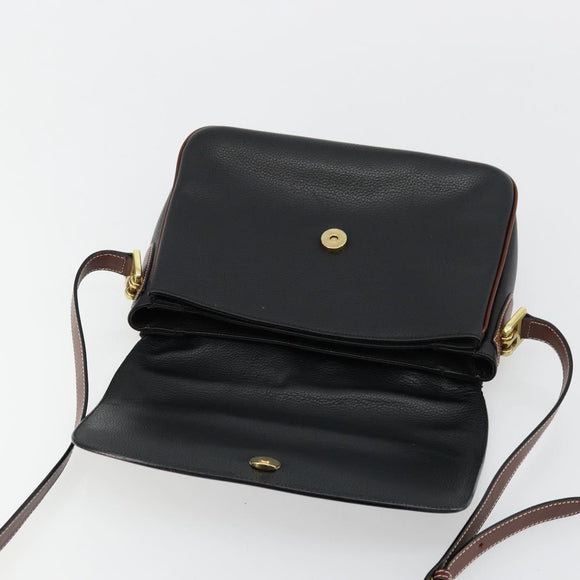 BALLY Shoulder Bag Leather Black Gold Auth 177531A