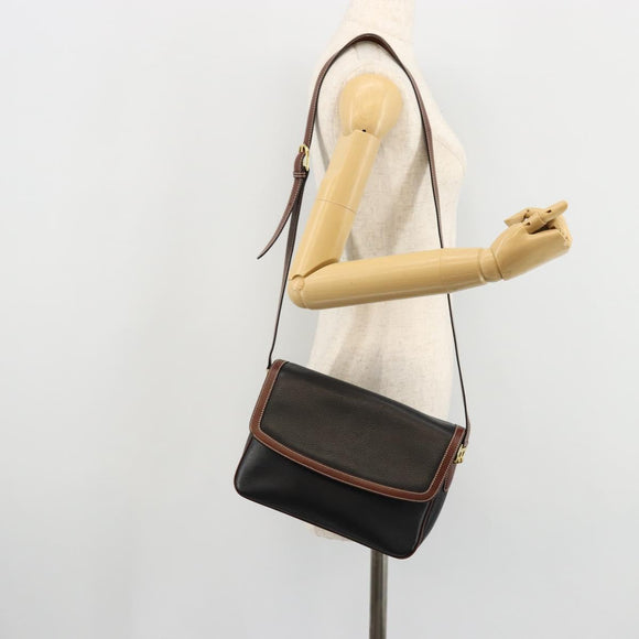 BALLY Shoulder Bag Leather Black Gold Auth 177531A