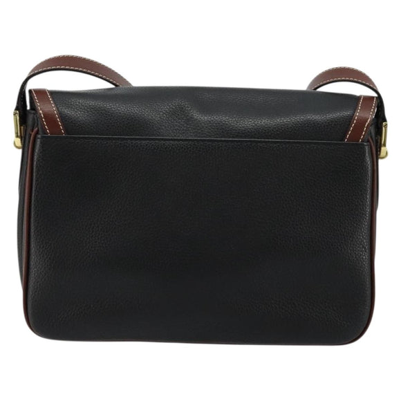 BALLY Shoulder Bag Leather Black Gold Auth 177531A