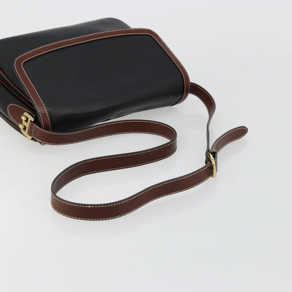 BALLY Shoulder Bag Leather Black Gold Auth 177531A