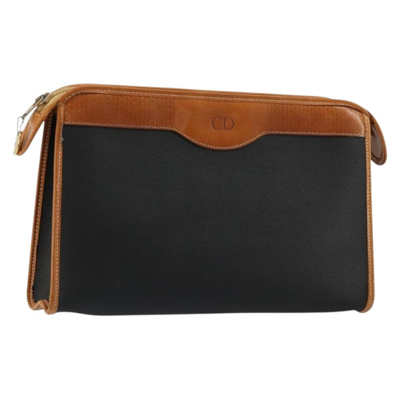 Christian Dior Clutch Bag Coated Canvas Beige Gold Auth 177532