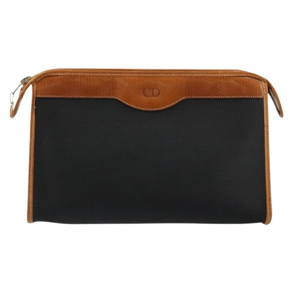 Christian Dior Clutch Bag Coated Canvas Beige Gold Auth 177532