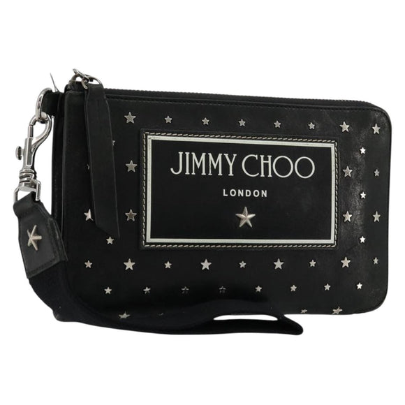 Jimmy Choo Clutch Bag Leather Black Silver Auth 177536