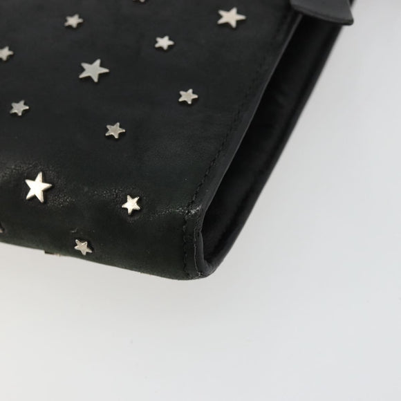 Jimmy Choo Clutch Bag Leather Black Silver Auth 177536