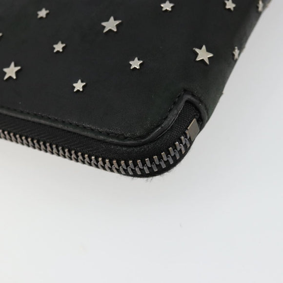 Jimmy Choo Clutch Bag Leather Black Silver Auth 177536
