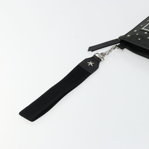 Jimmy Choo Clutch Bag Leather Black Silver Auth 177536