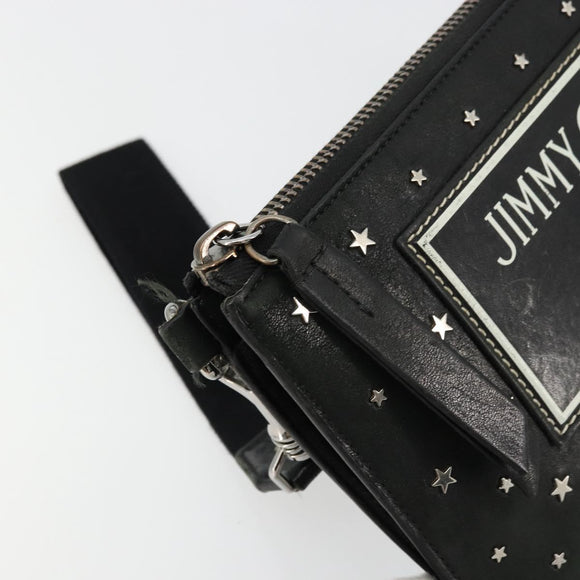 Jimmy Choo Clutch Bag Leather Black Silver Auth 177536