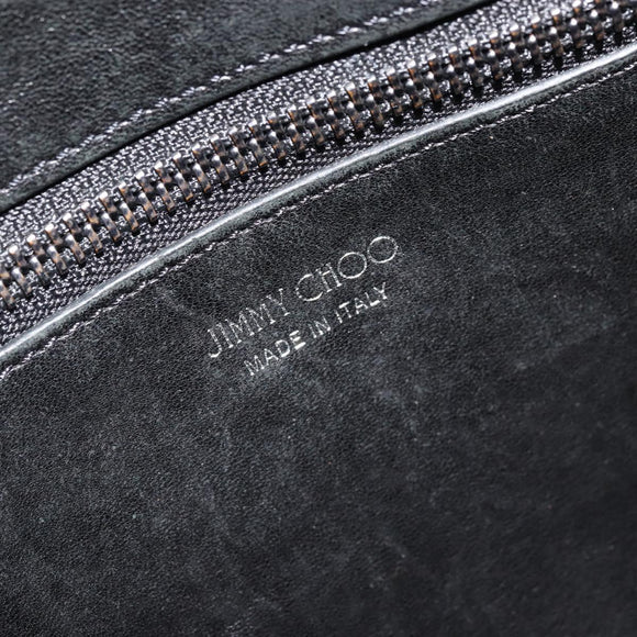 Jimmy Choo Clutch Bag Leather Black Silver Auth 177536
