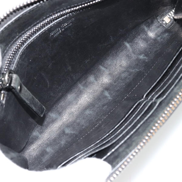 Jimmy Choo Clutch Bag Leather Black Silver Auth 177536
