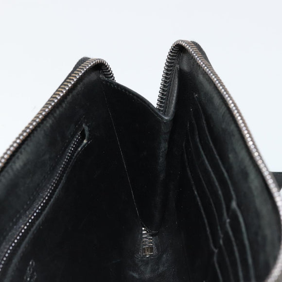Jimmy Choo Clutch Bag Leather Black Silver Auth 177536