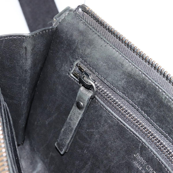Jimmy Choo Clutch Bag Leather Black Silver Auth 177536