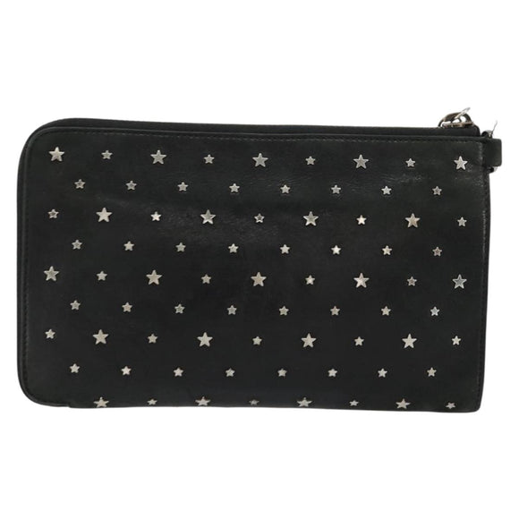 Jimmy Choo Clutch Bag Leather Black Silver Auth 177536
