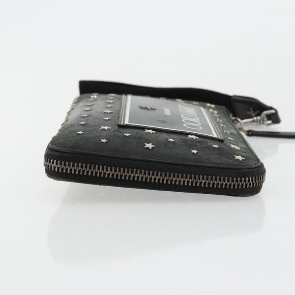 Jimmy Choo Clutch Bag Leather Black Silver Auth 177536