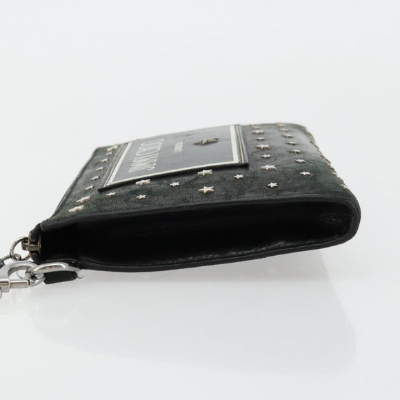 Jimmy Choo Clutch Bag Leather Black Silver Auth 177536