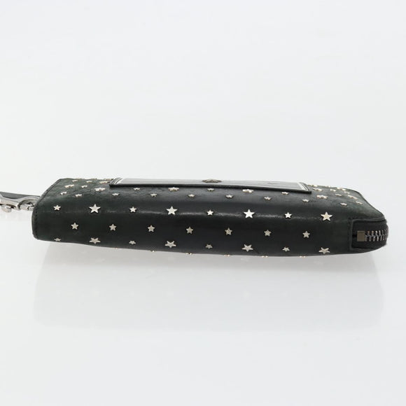 Jimmy Choo Clutch Bag Leather Black Silver Auth 177536