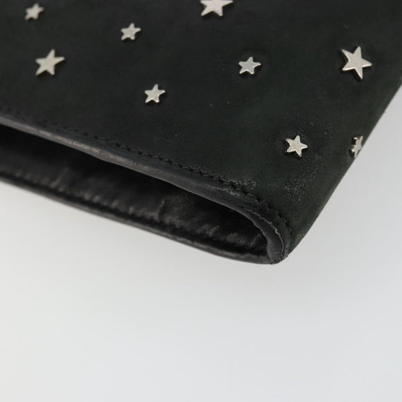 Jimmy Choo Clutch Bag Leather Black Silver Auth 177536