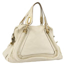 Chloe Paraty Hand Bag Leather White Gold Auth 177544-1