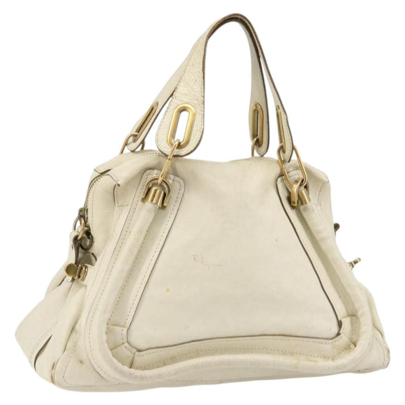Chloe Paraty Hand Bag Leather White Gold Auth 177544