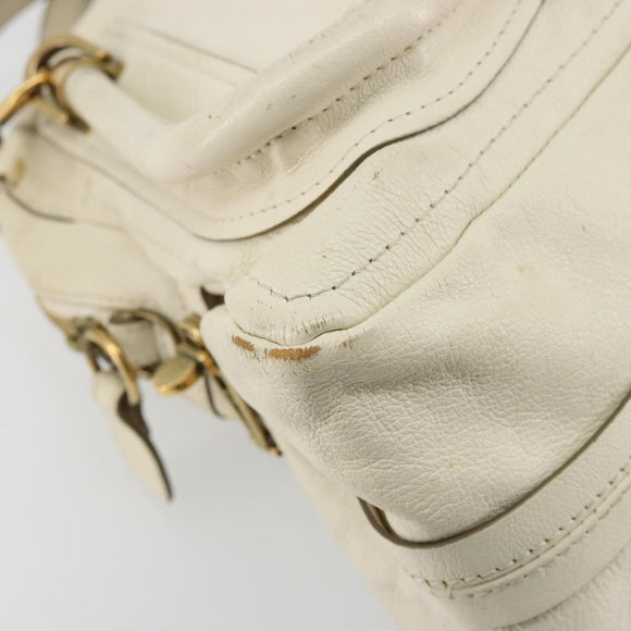 Chloe Paraty Hand Bag Leather White Gold Auth 177544