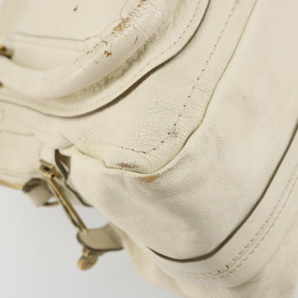 Chloe Paraty Hand Bag Leather White Gold Auth 177544