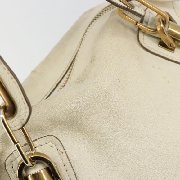 Chloe Paraty Hand Bag Leather White Gold Auth 177544