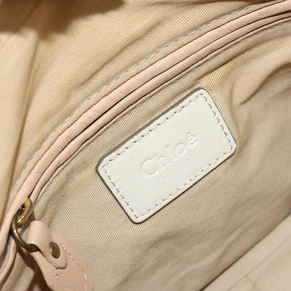 Chloe Paraty Hand Bag Leather White Gold Auth 177544