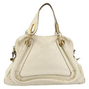 Chloe Paraty Hand Bag Leather White Gold Auth 177544-2